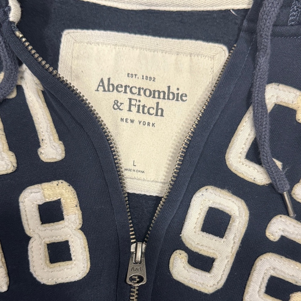 Abercrombie & Fitch Dark Blue Zip-Up with Cream Accents - Picture 2 of 2